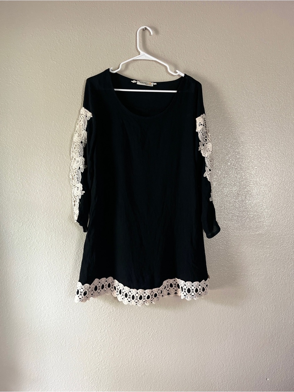Available by angela fashion with Ivory Crochet Trim - Women's Tunic Dress black